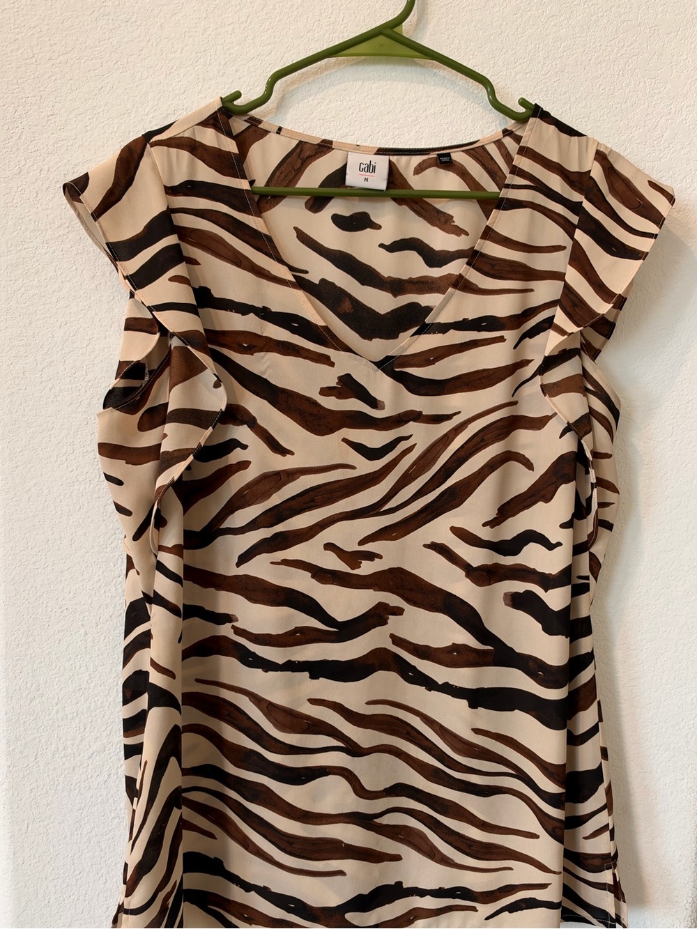 Cabi Brown Zebra-Print V-Neck Women's Top